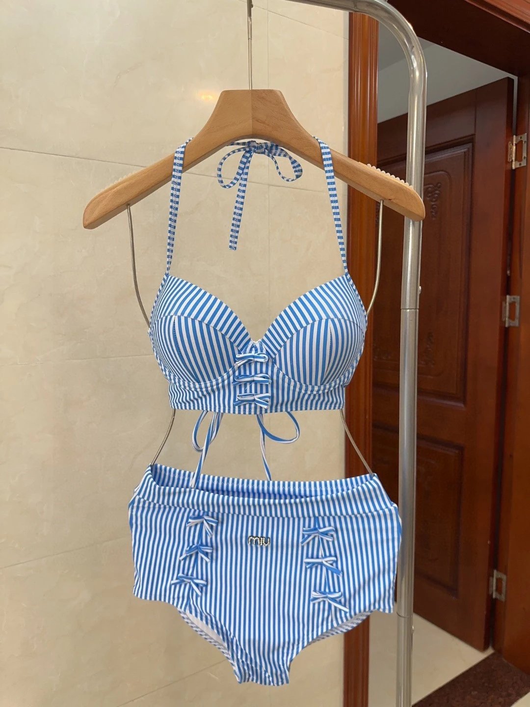 Miu Miu Striped Halter Neck Bikini Set
